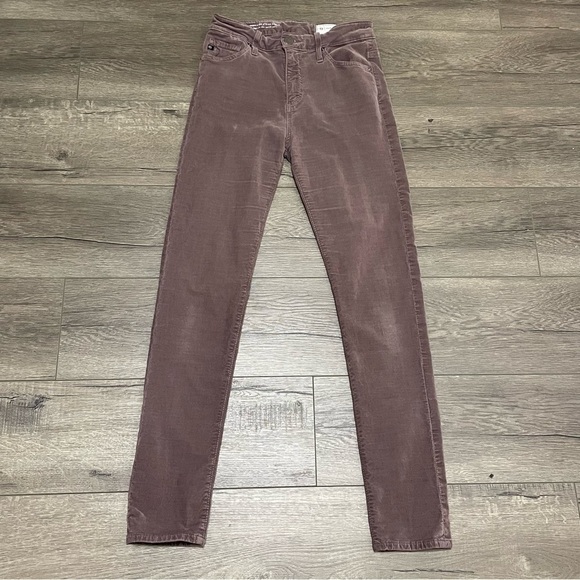 Anthropologie AG High Rise Stevie Ankle Gray Taupe Velvet Slim Straight Sz 25R. - Picture 2 of 10